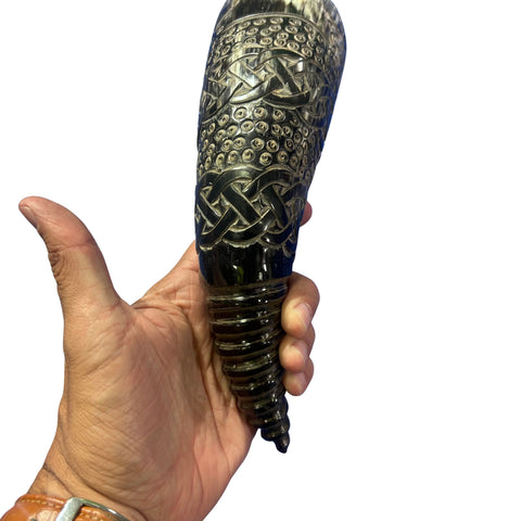 Viking Drinking Horn - Viking Warrior Scrimshaw Drinking Horn - Viking Drinking Cup - Ox Horn mug with Viking Design