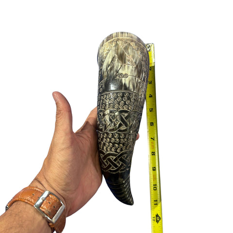 Viking Drinking Horn - Viking Warrior Scrimshaw Drinking Horn - Viking Drinking Cup - Ox Horn mug with Viking Design