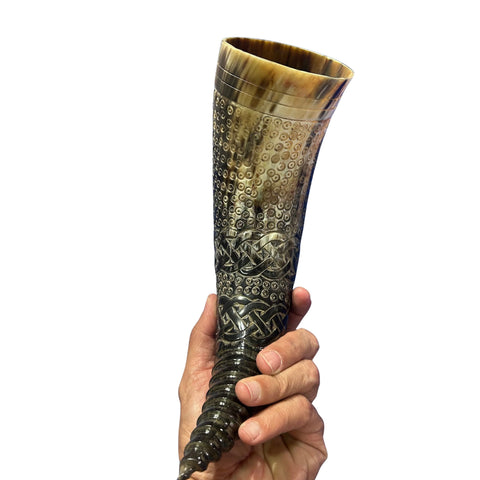 Viking Drinking Horn - Viking Warrior Scrimshaw Drinking Horn - Viking Drinking Cup - Ox Horn mug with Viking Design