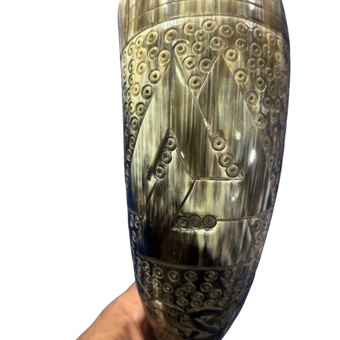 Viking Drinking Horn - Viking Warrior Scrimshaw Drinking Horn - Viking Drinking Cup - Ox Horn mug with Viking Design