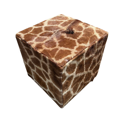 Real Giraffe Skin Ottoman Cube 20 H X 20 X 23H" Giraffe Skin Hair-on Ottoman