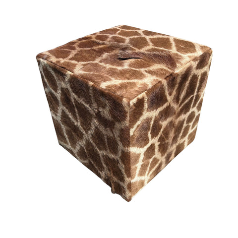 Real Giraffe Skin Ottoman Cube 20 H X 20 X 23H" Giraffe Skin Hair-on Ottoman