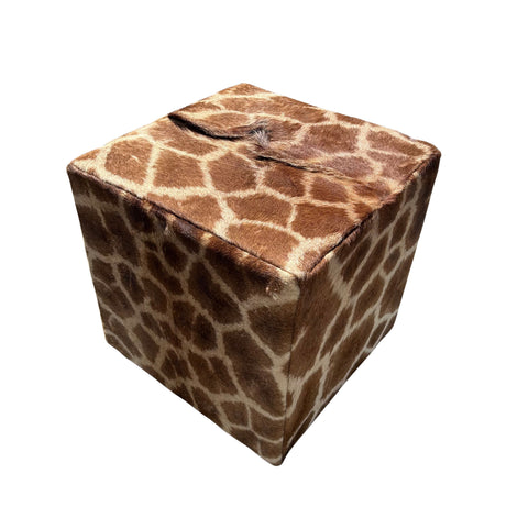 Real Giraffe Skin Ottoman Cube 20 H X 20 X 23H" Giraffe Skin Hair-on Ottoman