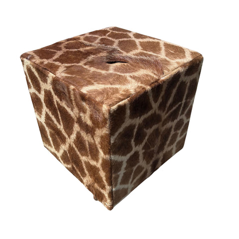 Real Giraffe Skin Ottoman Cube 20 H X 20 X 23H" Giraffe Skin Hair-on Ottoman