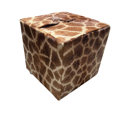 Real Giraffe Skin Ottoman Cube 20 H X 20 X 23H" Giraffe Skin Hair-on Ottoman