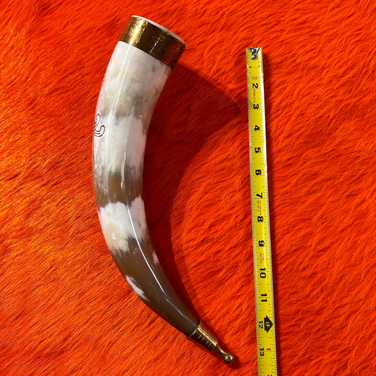 Viking Drinking Horn - Viking Motive Scrimshaw Drinking Horn - 14"