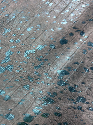Turquoise Metallic Acid Washed Crocodile Embossed Cowhide Rug Size: 8x7 feet Y-157