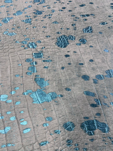 Turquoise Metallic Acid Washed Crocodile Embossed Cowhide Rug Size: 8x7 feet Y-157