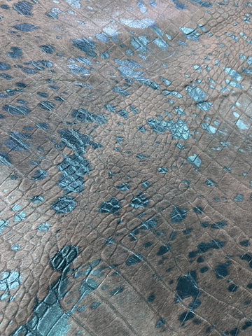 Turquoise Metallic Acid Washed Crocodile Embossed Cowhide Rug Size: 8x7 feet Y-157