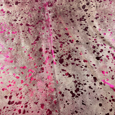 Pink Metallic Cowhide Rug Size: 7x6 feet D-519