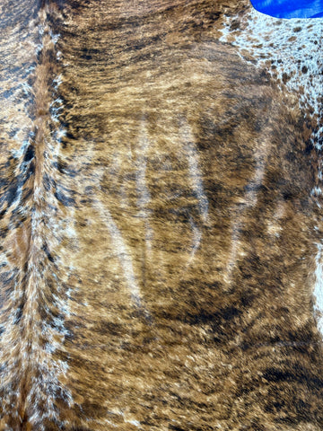 Medium Brindle Cowhide Rug with speckled edges Size: 7.2x7 feet O-404