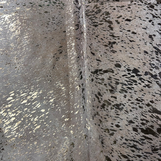 Bronze Metallic Acid Washed Cowhide Rug (beige background) Size: 7x6.2 feet J-020