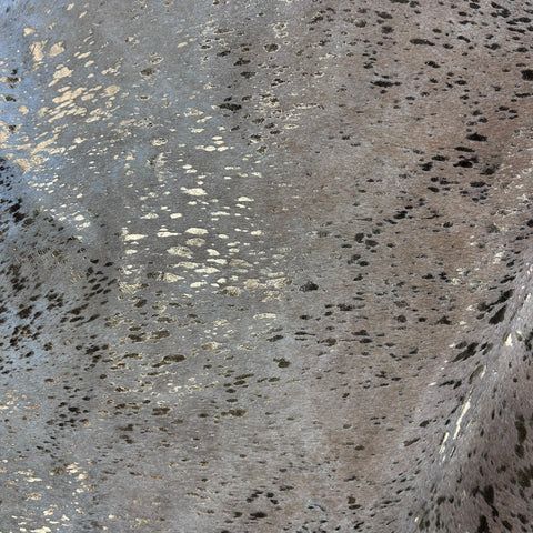 Bronze Metallic Acid Washed Cowhide Rug (beige background) Size: 7x6.2 feet J-020