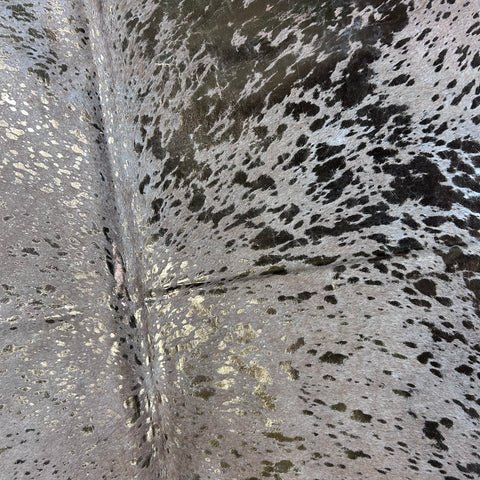 Bronze Metallic Acid Washed Cowhide Rug (beige background) Size: 7x6.2 feet J-020