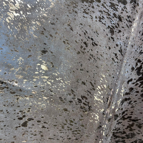 Bronze Metallic Acid Washed Cowhide Rug (beige background) Size: 7x6.2 feet J-020