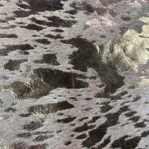 Bronze Metallic Acid Washed Cowhide Rug (beige background) Size: 7x6.2 feet J-020