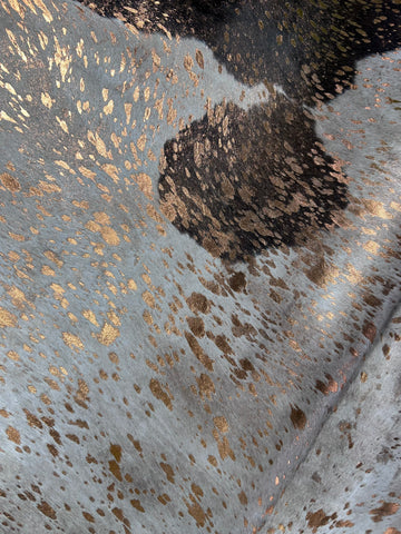 Bronze Metallic Acid Washed Cowhide Rug (some natural spots) Size: 8x7 feet J-021