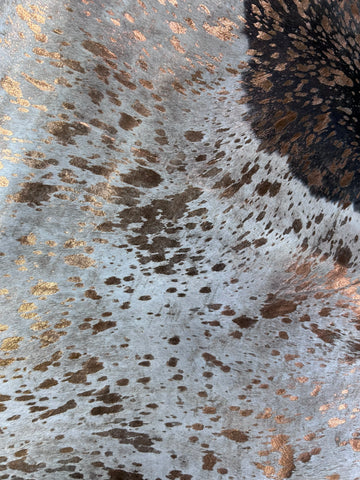 Bronze Metallic Acid Washed Cowhide Rug (some natural spots) Size: 8x7 feet J-021