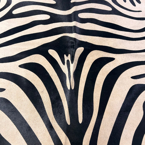 Small Zebra Printed Cowhide Rug (background is light beige) Size: 6x6 feet D-546