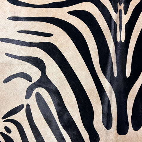 Small Zebra Printed Cowhide Rug (background is light beige) Size: 6.2x6 feet D-547