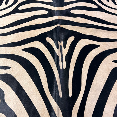 Small Zebra Printed Cowhide Rug (background is light beige) Size: 6.2x6 feet D-547