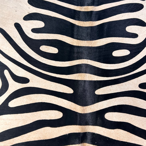 Small Zebra Printed Cowhide Rug (background is light beige) Size: 6.2x6 feet D-547