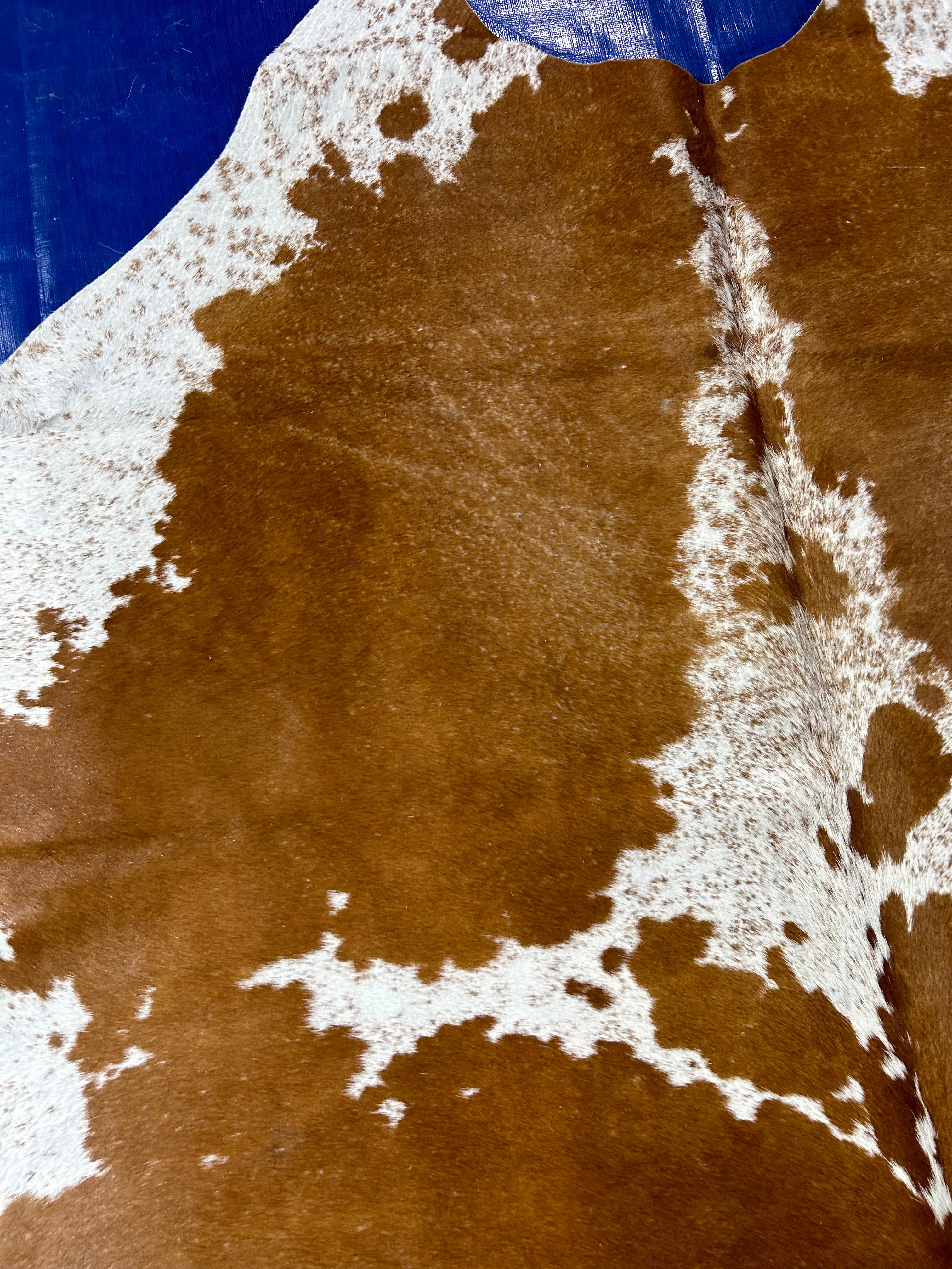 Hereford Cowhide Rug (1 patch/ fire brand) Size: 7x6.7 feet M-1648