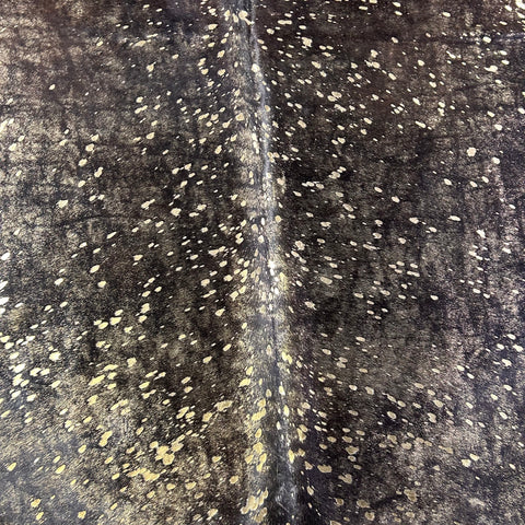 Black Cowhide Rug with Gold Metallic Acid Washed (white belly) Size: 7.7x6.2 feet D-553