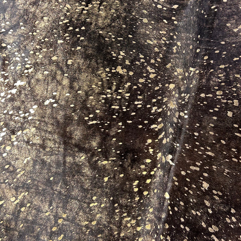 Black Cowhide Rug with Gold Metallic Acid Washed (white belly) Size: 7.7x6.2 feet D-553