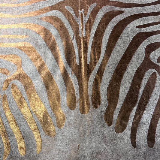 Bronze Metallic Zebra Print Cowhide Rug Size: 7.5x6 feet Z-330