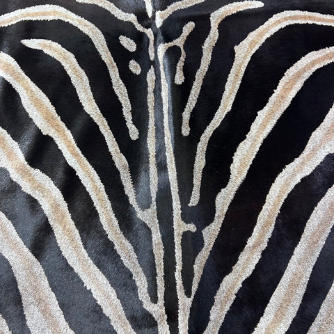 Dark Genuine Zebra Cowhide Rug (background is dark grey) Size: 6.2x5.7 feet Z-013