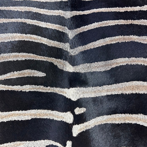 Dark Genuine Zebra Cowhide Rug (background is dark grey) Size: 6.2x5.7 feet Z-013