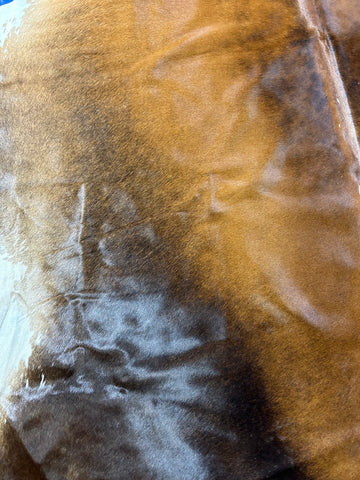 Reddish Cowhide Rug with White Belly (fire brand) Size: 6.2x6.7 feet M-1670