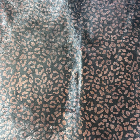 Leopard Print on Black Background Cowhide Rug Size: 7.5x6.5 feet Z-017