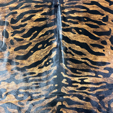 Dark Tiger Print Cowhide Rug Size: 7.5x6.2 feet Z-022