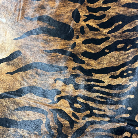 Dark Tiger Print Cowhide Rug Size: 7.5x6.2 feet Z-022