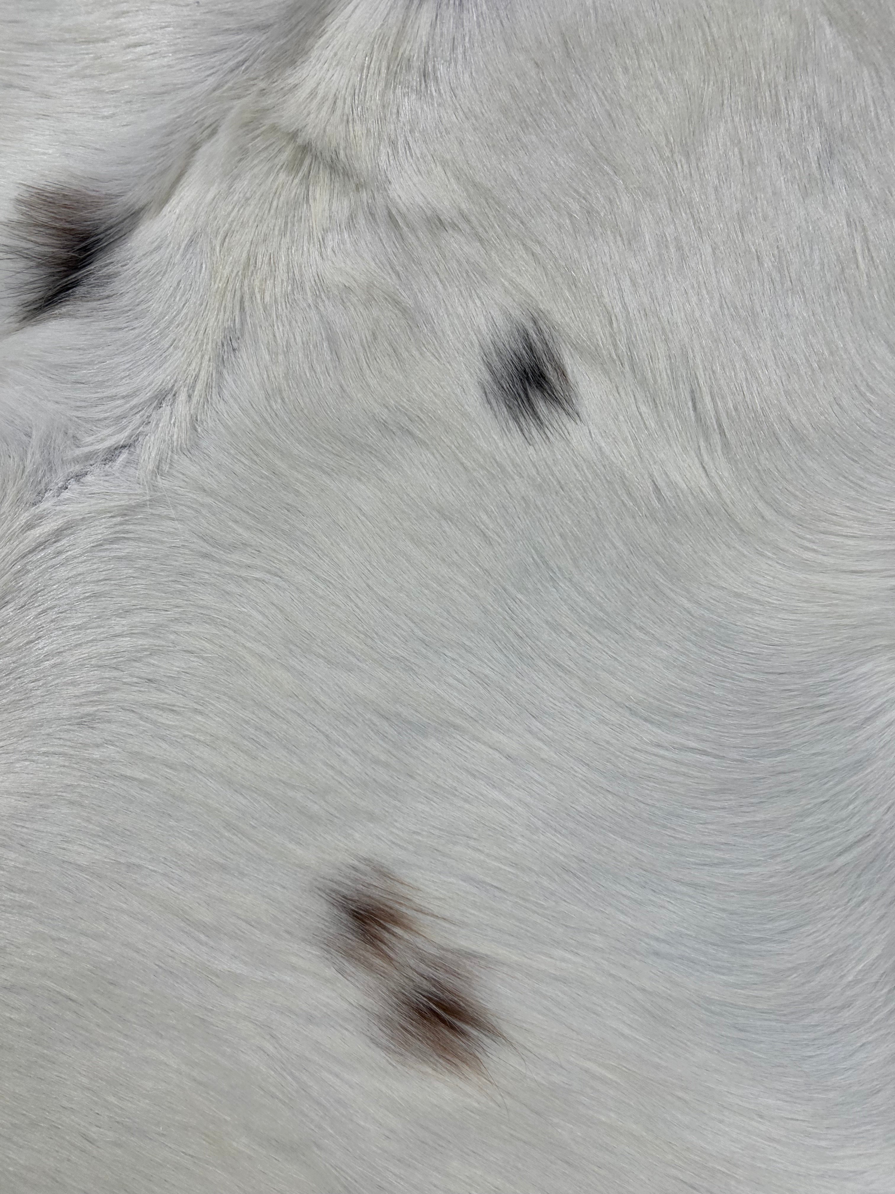 Solid White Cowhide Rug with a few spots Size: 7x6.5 feet M-1680