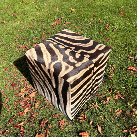 Real Zebra Skin Cube Zebra Skin Ottoman 20 H X 20 X 20" Real Zebra Upholstery