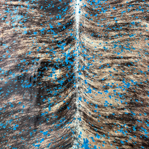 Brindle Cowhide Rug with Turquoise Acid Washed Size: 7x7 feet Y-158