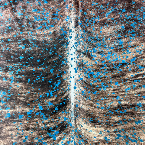 Brindle Cowhide Rug with Turquoise Acid Washed Size: 7x7 feet Y-158