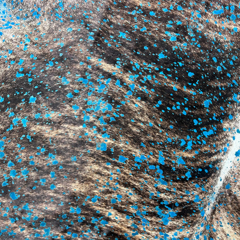 Brindle Cowhide Rug with Turquoise Acid Washed Size: 7x7 feet Y-158