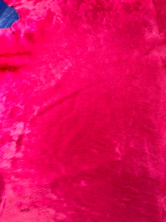Dyed Pink Cowhide Rug (gorgeous, huge and longish hair) Size: 8x7.2 feet D-005