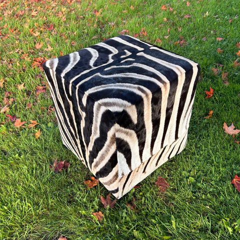 Real Zebra Ottoman Cube 20 H X 20 X 20" Zebra Skin Hair-on Ottoman # 2