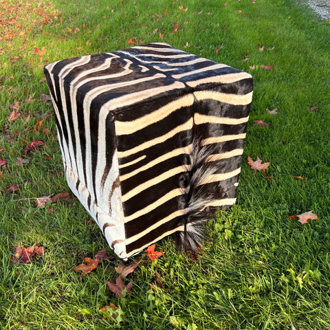 Real Zebra Ottoman Cube 20 H X 20 X 20" Zebra Skin Hair-on Ottoman # 2