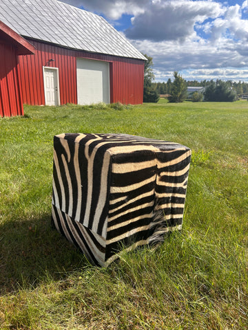 Real Zebra Ottoman Cube 20 H X 20 X 20" Zebra Skin Hair-on Ottoman # F