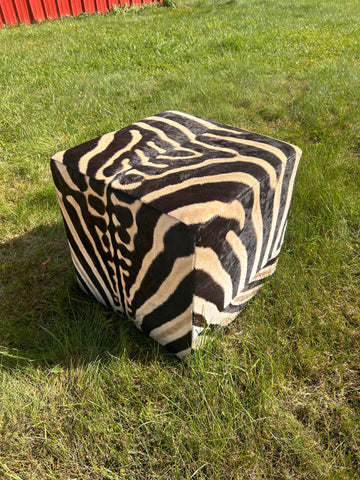 Real Zebra Ottoman Cube 20 H X 20 X 20" Zebra Skin Hair-on Ottoman # F