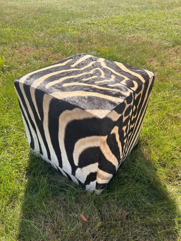 Real Zebra Ottoman Cube 20 H X 20 X 20" Zebra Skin Hair-on Ottoman # F