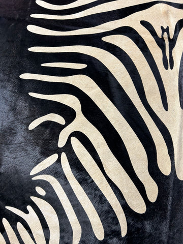 Reverse Zebra Print Cowhide Rug (stripes are light beige) Size: 6.7x5.5 feet D-020