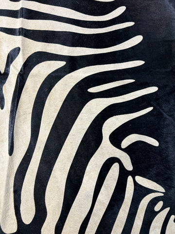 Reverse Zebra Print Cowhide Rug (stripes are light beige) Size: 6.7x5.5 feet D-020