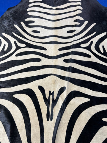 Reverse Zebra Print Cowhide Rug (stripes are light beige) Size: 6.7x5.5 feet D-020